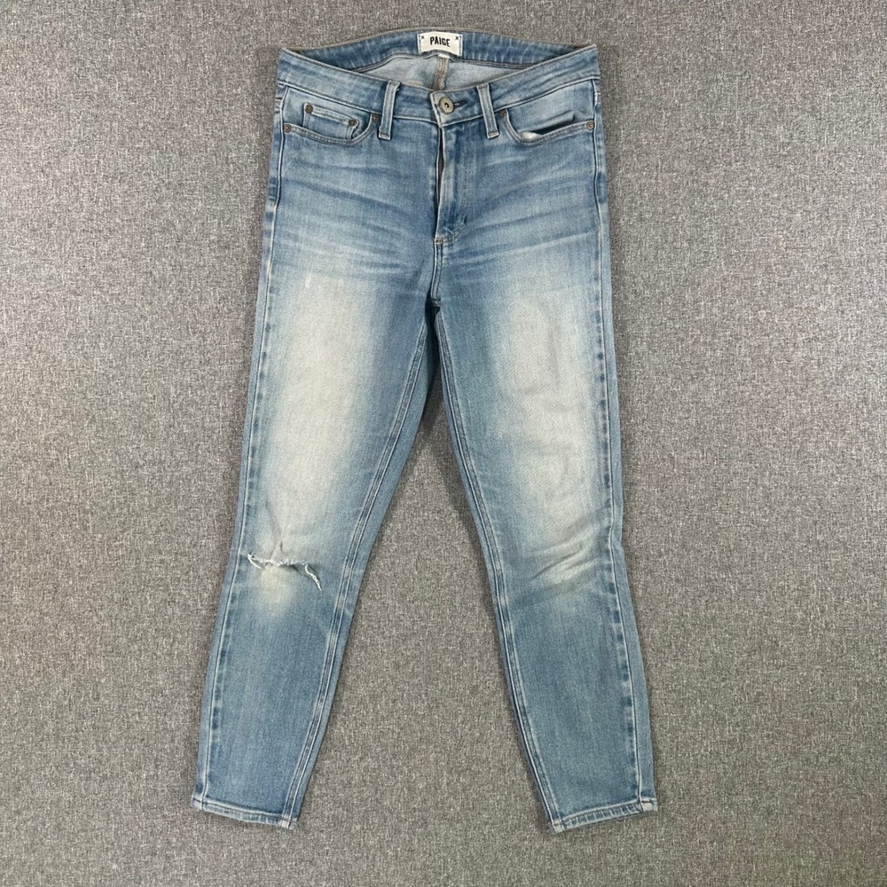 Paige Hoxton Crop Jeans Womens 27 High Rise Skinny Light Wash Blue Denim Stretch